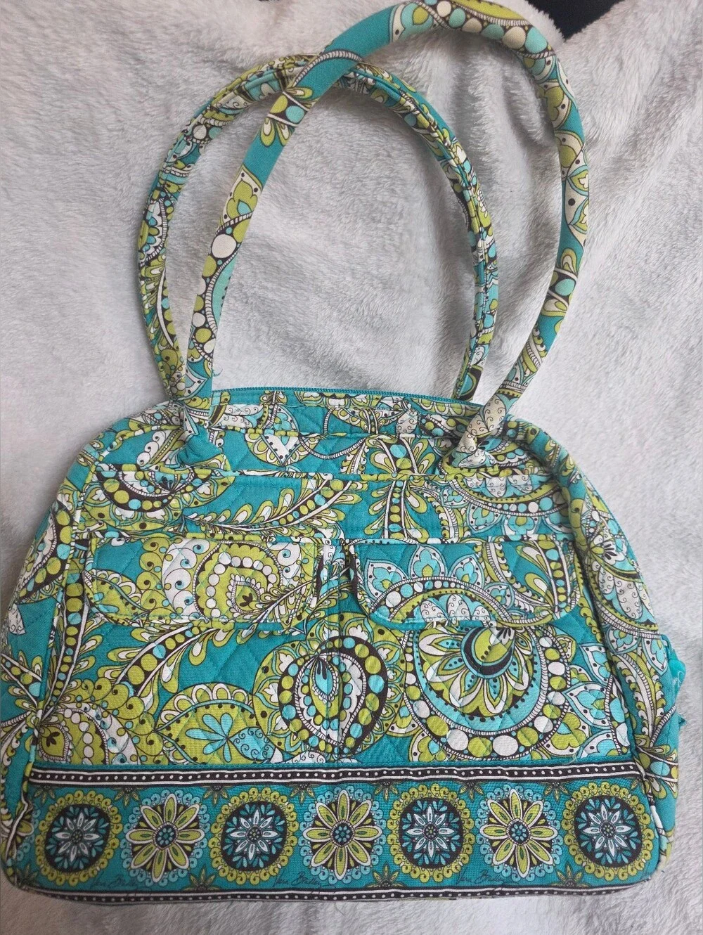 Vera Bradley Blue Paisley Tote Bag & Matching Zip Card Wallet Set EUC